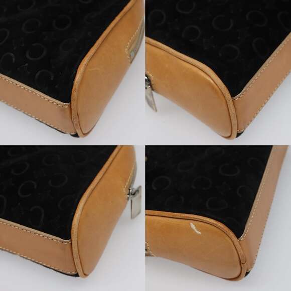 CELINE C Macadam Canvas Hand Bag Suede Leather Black Brown Silver - Picture 10 of 12